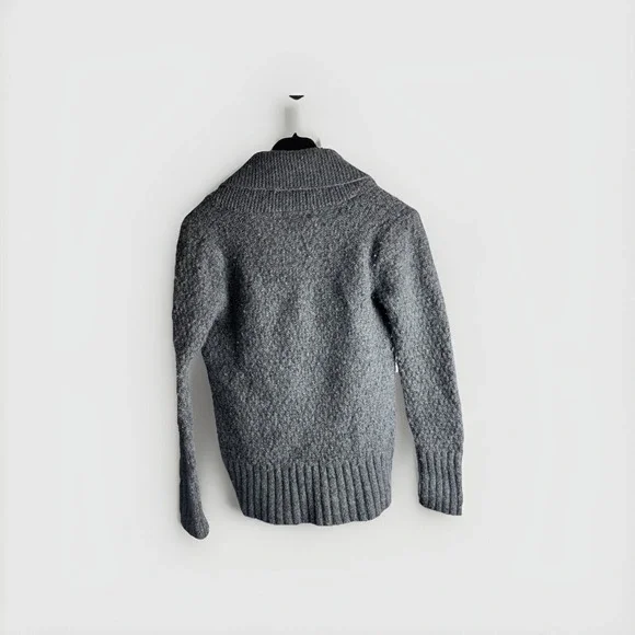 Eddie Bauer Women's Small Cardigan Sweater Lambswool Gray Button Collar Cottage - Picture 2 of 5